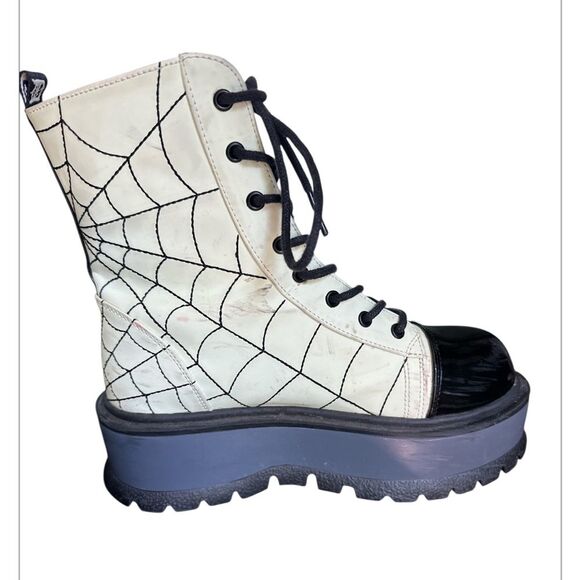 Demonia Glow In The Dark Ankle Boots 2" Platform Size 7 Spider Web - Picture 7 of 16